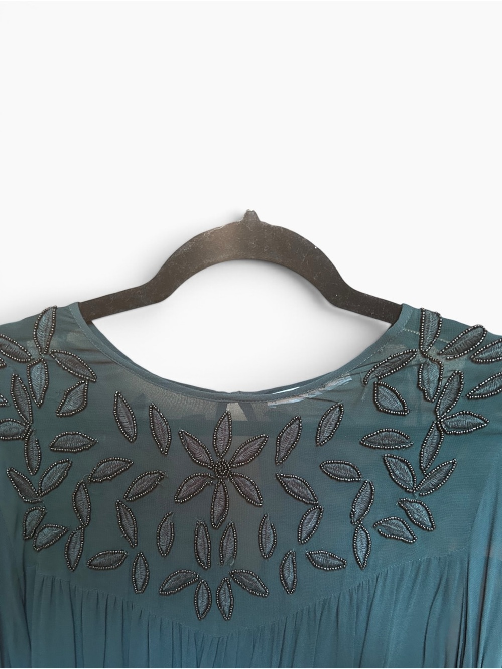 MANGO Emerald Green Embroidered Beaded Long Sleeve Blouse Size L - Picture 4 of 7